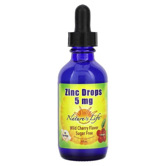 Zinc Drops, Sugar Free, Wild Cherry, 5 mg, 2 fl oz