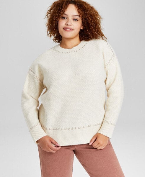 Trendy Plus Size Whipstitch Crewneck Sweater, Created for Macy's