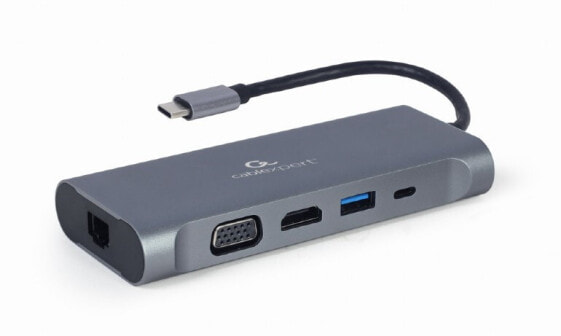 Переходник Gembird A-CM-COMBO7-01 USB 3.2 Gen 1 (3.1 Gen 1) Type-A - 100 W - Grey - MicroSD (TransFlash) - SD - 30 Hz - 3.5mm - HDMI - RJ-45 - USB 3.2 Gen 1 (3.1 Gen 1) Type-A - USB 3.2 Gen 1 (3.1 Gen 1) Type-C - VGA