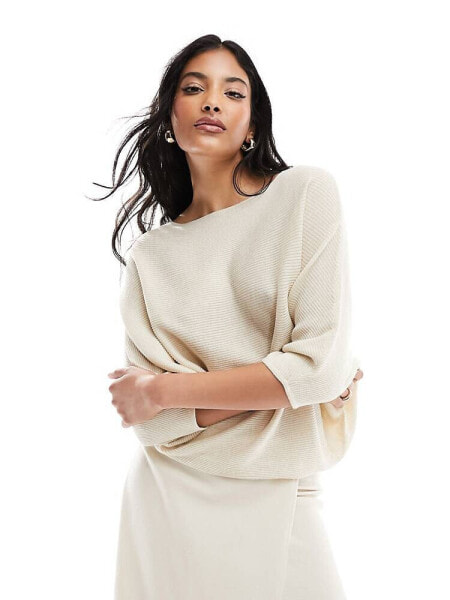 JDY bat sleeve ribbed jumper in cream