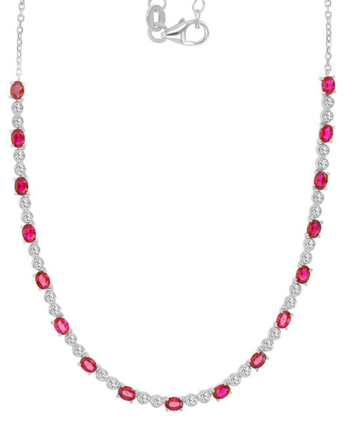 Macy's black Spinel Oval & Bezel Collar Necklace (4-5/8 ct. t.w.) in Sterling Silver (Also in Lab-Grown Ruby/Lab-Grown White Sapphire)