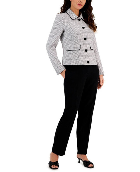 Women's Plaid Five-Button Pantsuit, Regular and Petite Sizes