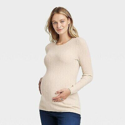 Ribbed Lightweight Crew Neck Maternity Sweater - Isabel Maternity by Ingrid &