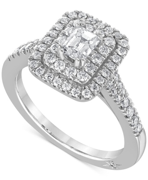 Diamond Emerald-Cut Double Halo Engagement Ring (1 ct. t.w.) in 18k White Gold