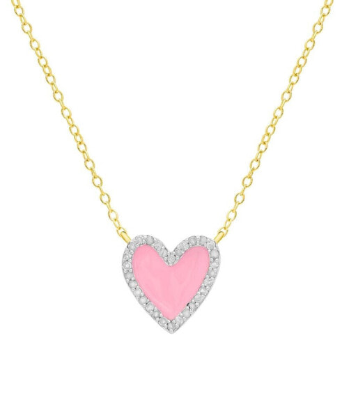 Diamond Pink Enamel Heart "Loved" 18" Pendant Necklace (1/8 ct. t.w.) in 14k Gold-Plated Sterling Silver