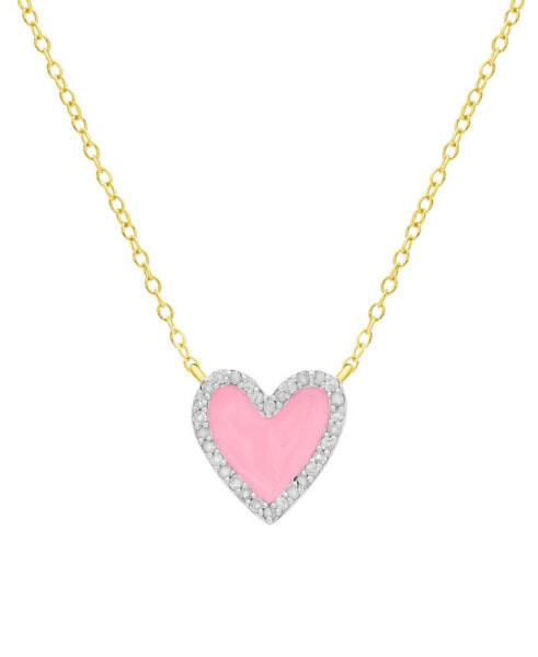 Macy's diamond Pink Enamel Heart "Loved" 18" Pendant Necklace (1/8 ct. t.w.) in 14k Gold-Plated Sterling Silver