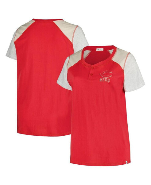Women's Red, Gray Distressed Cincinnati Reds Plus Size Henley T-shirt