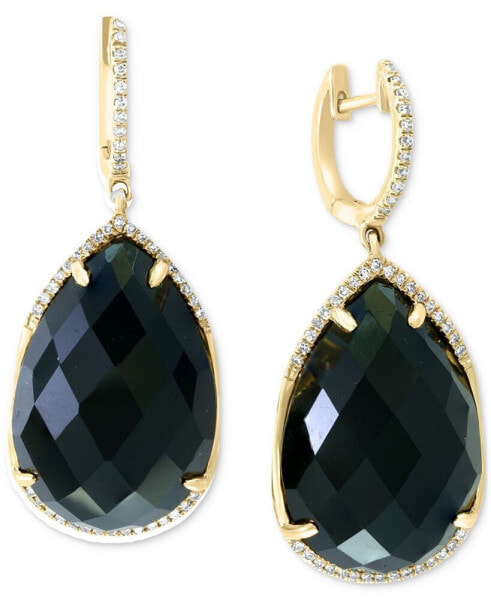 EFFY® Onyx & Diamond (1/4 ct. t.w.) Pear Halo Drop Earrings in 14k Gold