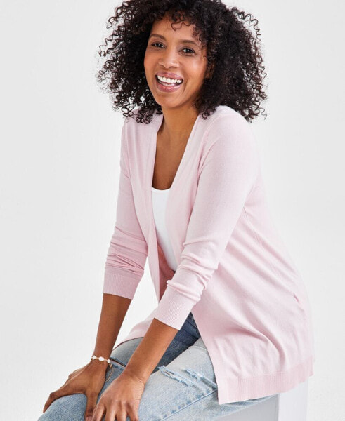 Petite Open-Stitch Long-Sleeve Cardigan, Created for Macy's