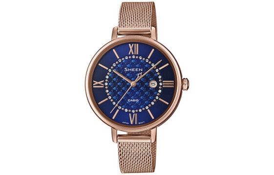 Часы CASIO SHEEN SHE-4059PGM-2AU Elegant Rose Gold Blue Display