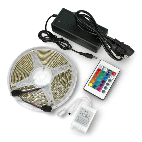 Set: LED SMD5050 IP65 14.4W strip, 60 LEDs / m, RGB - 5m + 12V / 5A power supply + controller