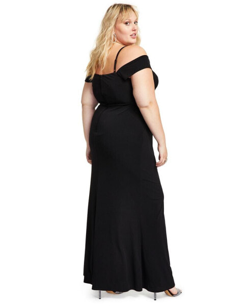 Trendy Plus Size Off-The-Shoulder Slit Gown City Studios ზომა