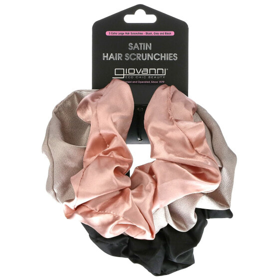 Satin Hair Scrunches, Extra Large, Blush, Gray and Black, 3 Counts