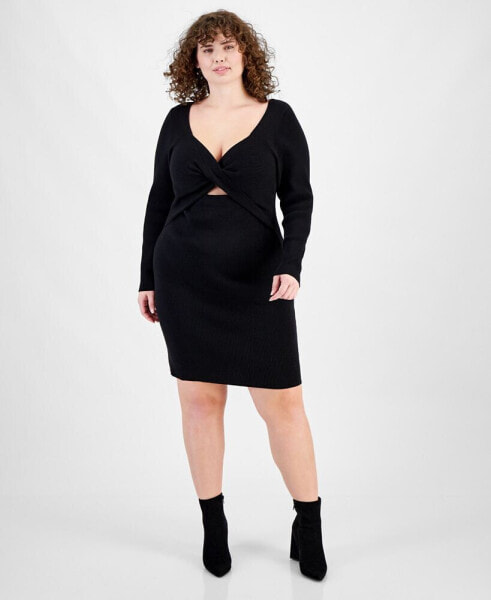 Plus Size Twist-Front Ribbed Keyhole Sweater Dress, Created for Macy's