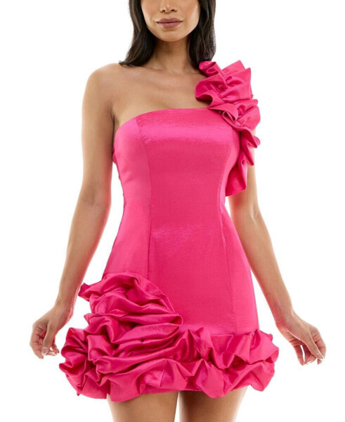 Juniors' Ruffled One-Shoulder Bodycon Dress