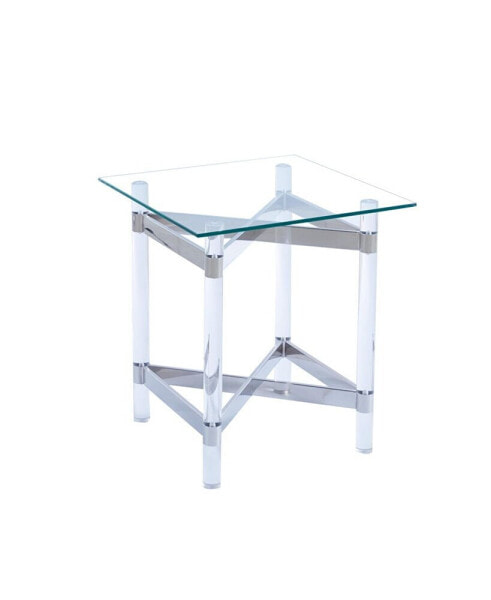 Silver Stainless Steel With Acrylic Frame Clear Glass Top End Table