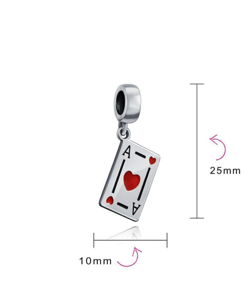Travel Vacation Good Luck Casino Ace Of Hearts Poker Player Cards Dangle Charm Bead Red Heart Enamel .925 Sterling Silver Fits European Bracelet