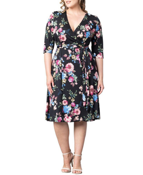 Plus Size Essential Wrap Dress with 3/4 Sleeves