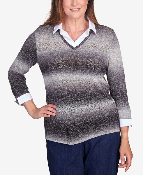 Women's Classic Space Dye with Woven Trim Layered Sweater