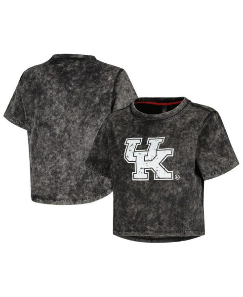 Women's Black Distressed Kentucky Wildcats Vintage-Like Wash Milky Silk Cropped T-shirt