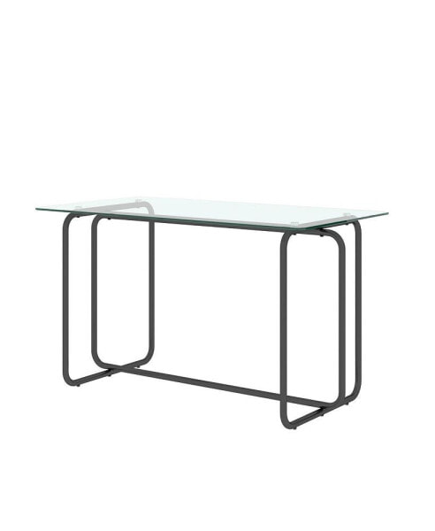 Обеденный стол прямоугольный Simplie Fun с черным металлическим каркасом, стеклянный обеденный стол для кухни