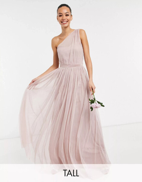 Anaya With Love Tall – Brautjungfern – Maxikleid aus Tüll mit One-Shoulder-Träger in Rosa