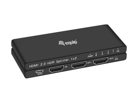 Equip Ultra Slim 2-Port HDMI 2.0 Splitter - HDMI - 2x HDMI - 3840 x 2160 pixels - Black - Aluminium - 4K Ultra HD