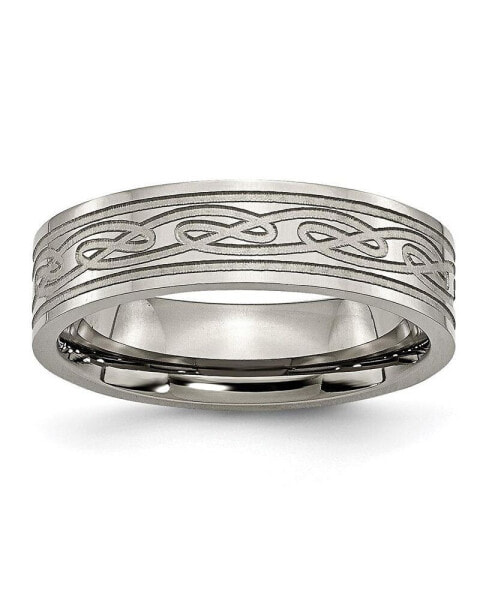 Titanium Polished Laser Etched Celtic Knot Flat Band Ring