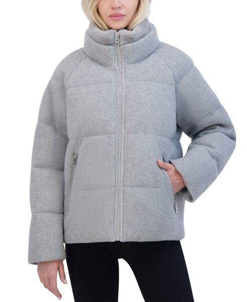 Women's Knit Faux-Fur-Collar Puffer Coat