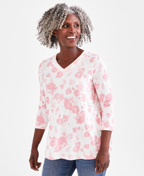 Women's Printed V-neck Knit Tunic, Created for Macy's