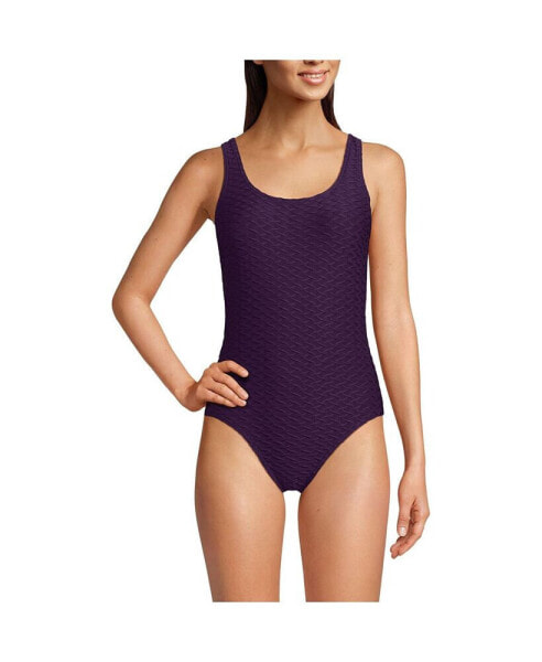 Women's Chlorine Resistant Texture High Leg Soft Cup Tugless Sporty One Piece Swimsuit