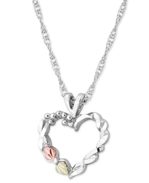 Black Hills Gold heart Pendant 18" Necklace in Sterling Silver with 12k Rose and Green Gold