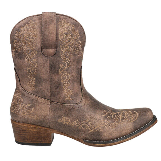 Roper Riley Scroll Embroidered Snip Toe Cowboy Womens Brown Casual Boots 09-021