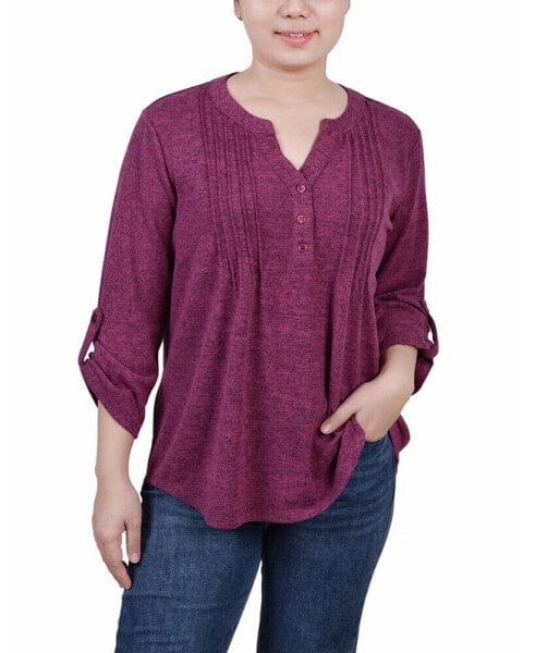 Women's 3/4 Roll Tab Sleeve Y-Neck Top