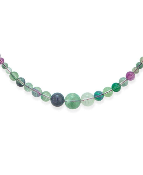 Bling Jewelry elegant Simple Classic Graduated Round Bead Ball Green Purple Blue Translucent Rainbow Fluorite Gemstone Strand Necklace Jewelry For Women 18 Inches