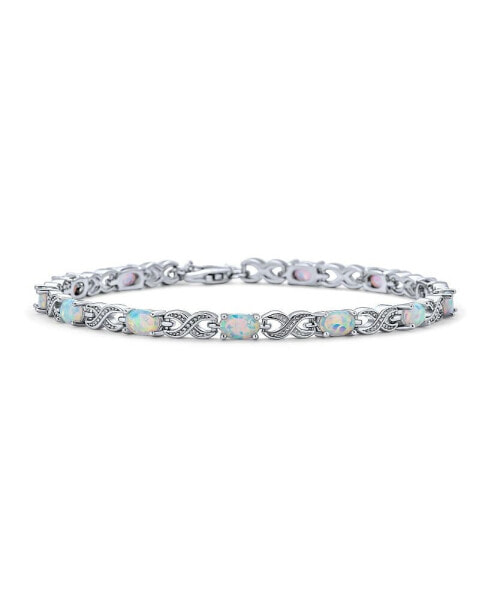 White Synthetic Opal Milgrain Infinity Tennis Bracelet For Women Sterling Silver 7.5 Inch