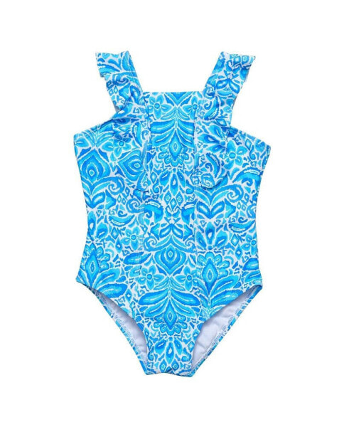 Santorini Blue Ruffle Shoulder Swimsuit