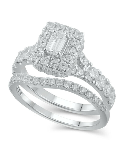 Diamond Halo Emerald Bridal Set (2. ct. t.w.) in 14k White, Yellow or Rose Gold