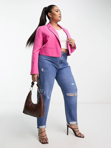 Yours tailored cropped blazer in bright pink