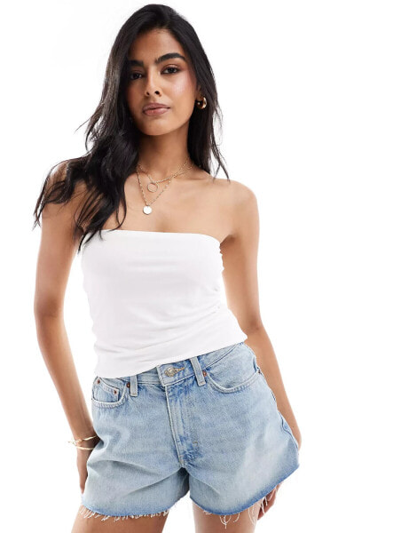 ASOS DESIGN slinky double layer bandeau top in white