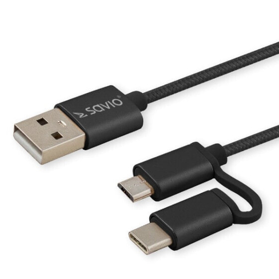 Savio CL-128 - 1 м - USB A - USB C/Micro-USB A - USB 2.0 - 480 Мбит/с - Черный - Кабель данных USB