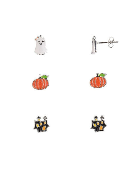 Pumpkin, Ghost and Haunted House Trio Earring Set, 6 Pieces