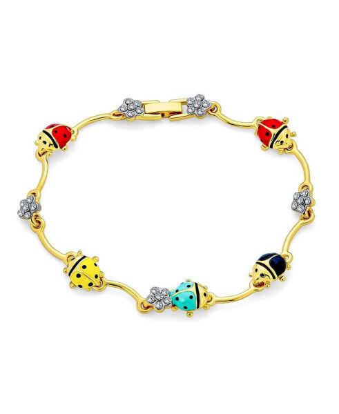 Colorful Good Luck Garden Lucky Ladybug Link Charm Bracelet For Women Crystal Gold Plated