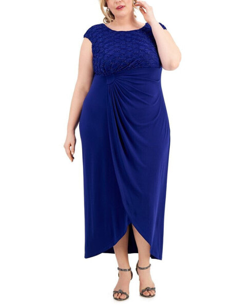 Plus Size Ruched Cap-Sleeve Maxi Dress