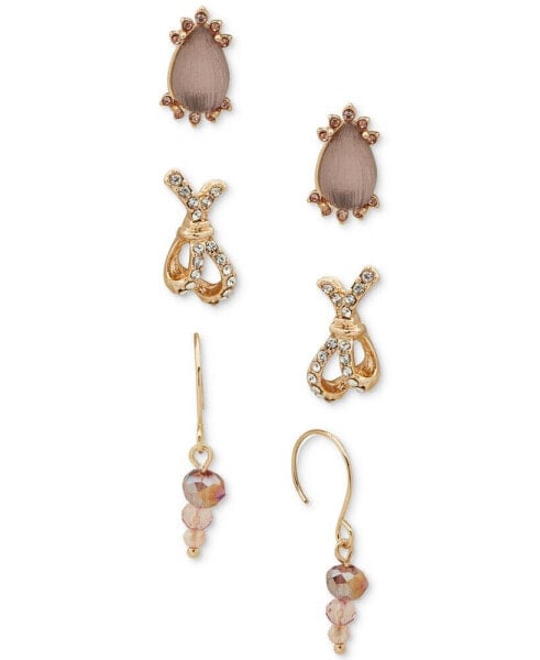 Gold-Tone 3-Pc. Set Crystal & Bead Earrings