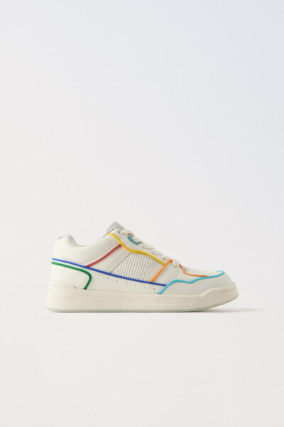 Многоцветные кеды для девочек ZARA Minimalist lace-up sneakers with multicoloured trim