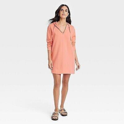 Women's Long Sleeve Mini Fleece Tunic Dress - Universal Thread Coral Orange XL