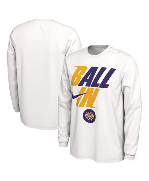 Men's White LSU Tigers Ball In Bench Long Sleeve T-shirt