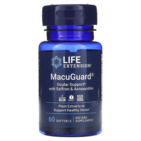 Продукт для глазное здоровья Life Extension MacuGuard с шафраном и астаксантином, 60 гелевых капсул