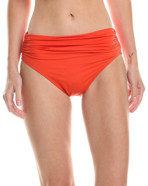 Carmen Marc Valvo Shirred Waist Bikini Bottom Women's Red M